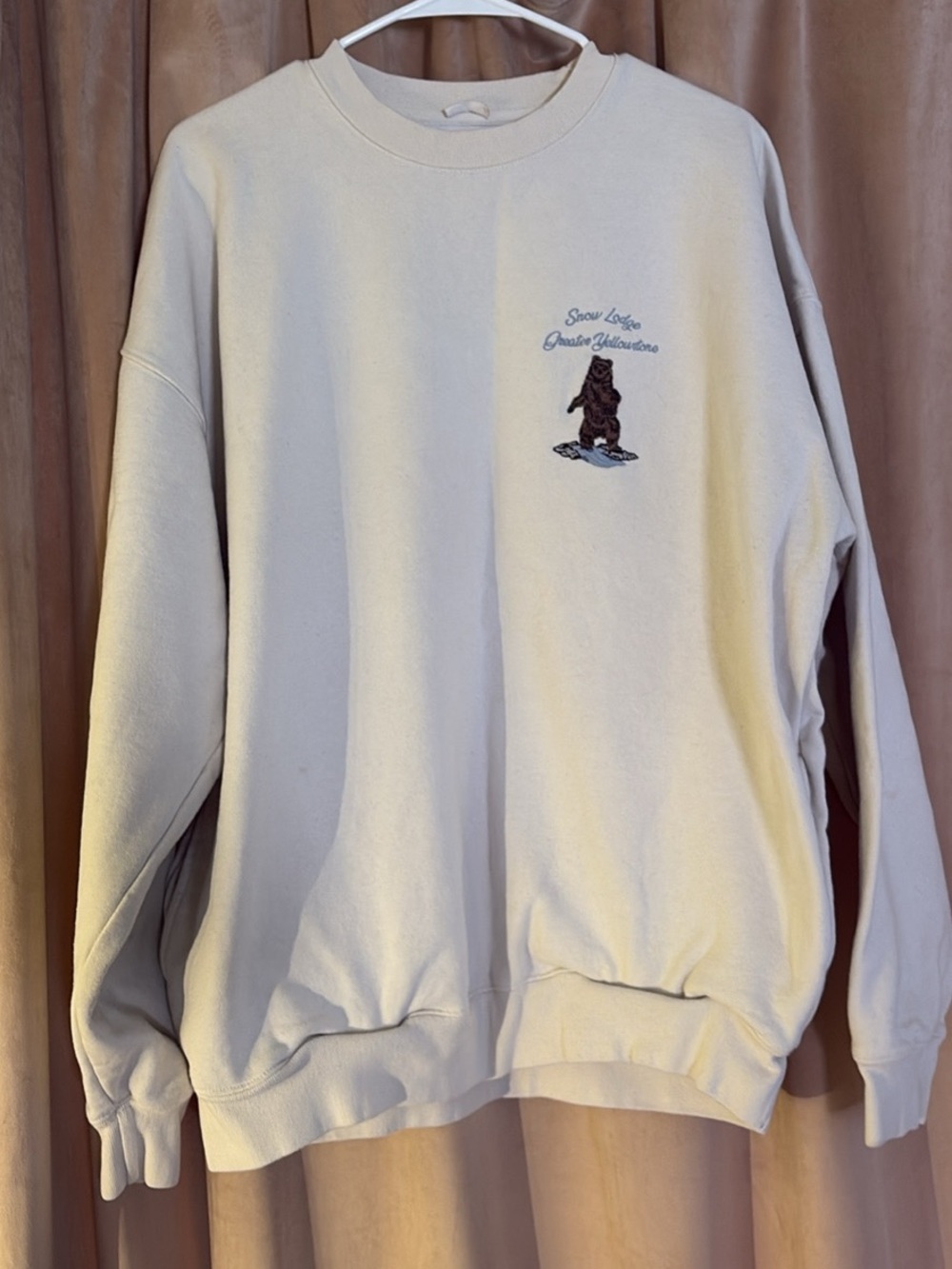 Brandy Melville Cream Crewneck with Bear Embroidery